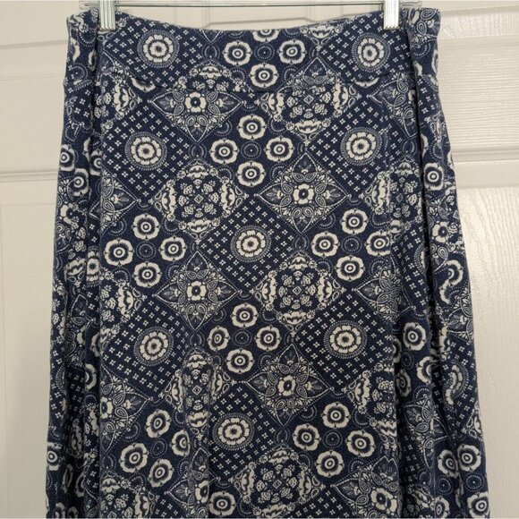 Talbots Bandana Jersey Wrap Maxi Skirt Womens Size Large Blue Floral Pull On - Picture 2 of 10